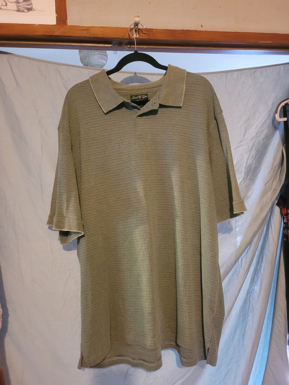 David Taylor Olive Polo with Subtle Stripe Texture